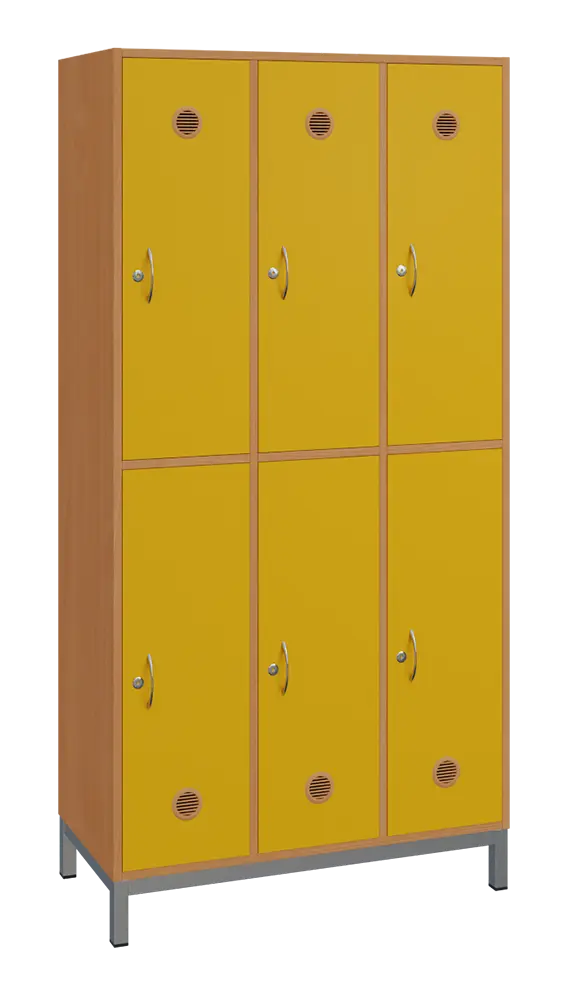 SBS-2233 šatní skříň 6-boxová, 1800x900x400 mm, kovové nohy, korpus buk royal, dvířka žlutá odio